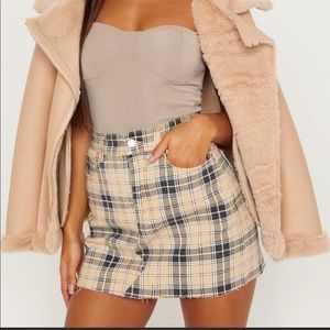 Pretty little Thing cream plaid mini skirt